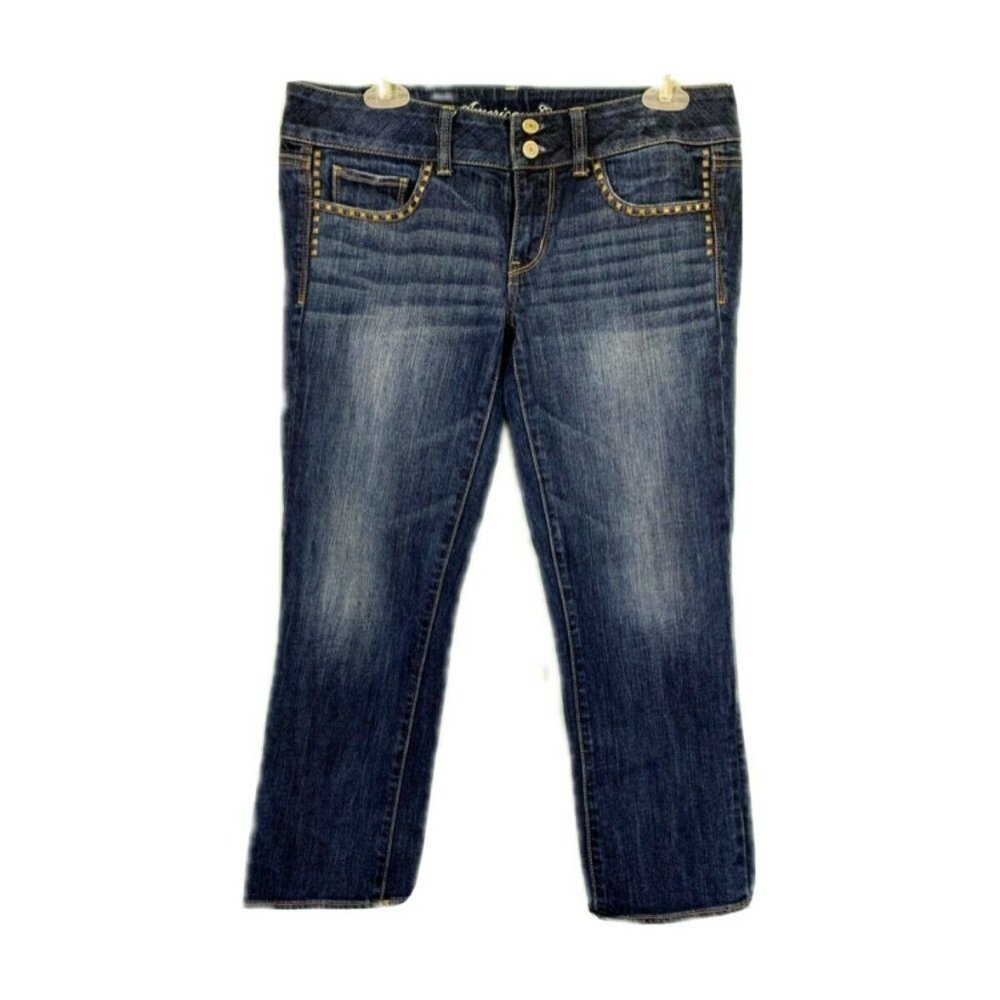 American Eagle Artist mid rise medium wash jeans with studs  Sz 8